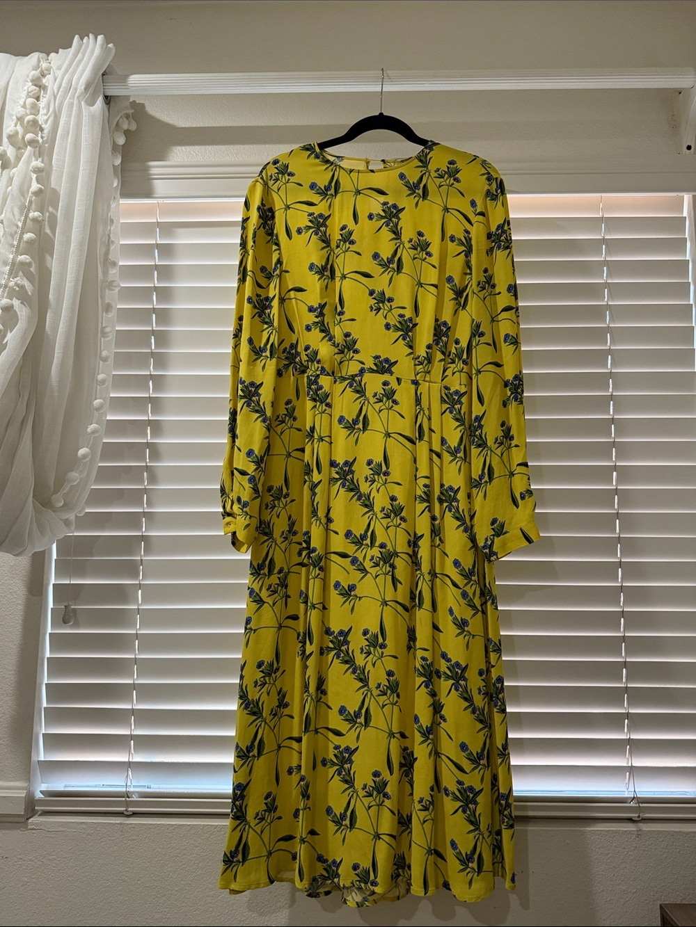 Floral Long Sleeve Midi Dress - Yellow